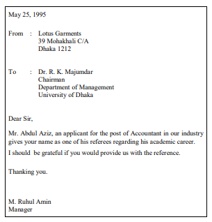 Request for reference letters